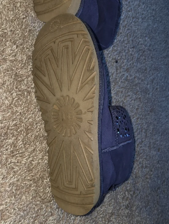 UGG Navy Suede Short Booties with Cutout Gem Cuff - Picture 10 of 12